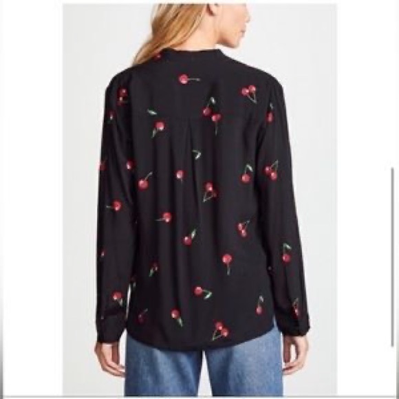 Rails Rhea Cerise Tie Neck Cherry Print Blouse Size M - Picture 6 of 9